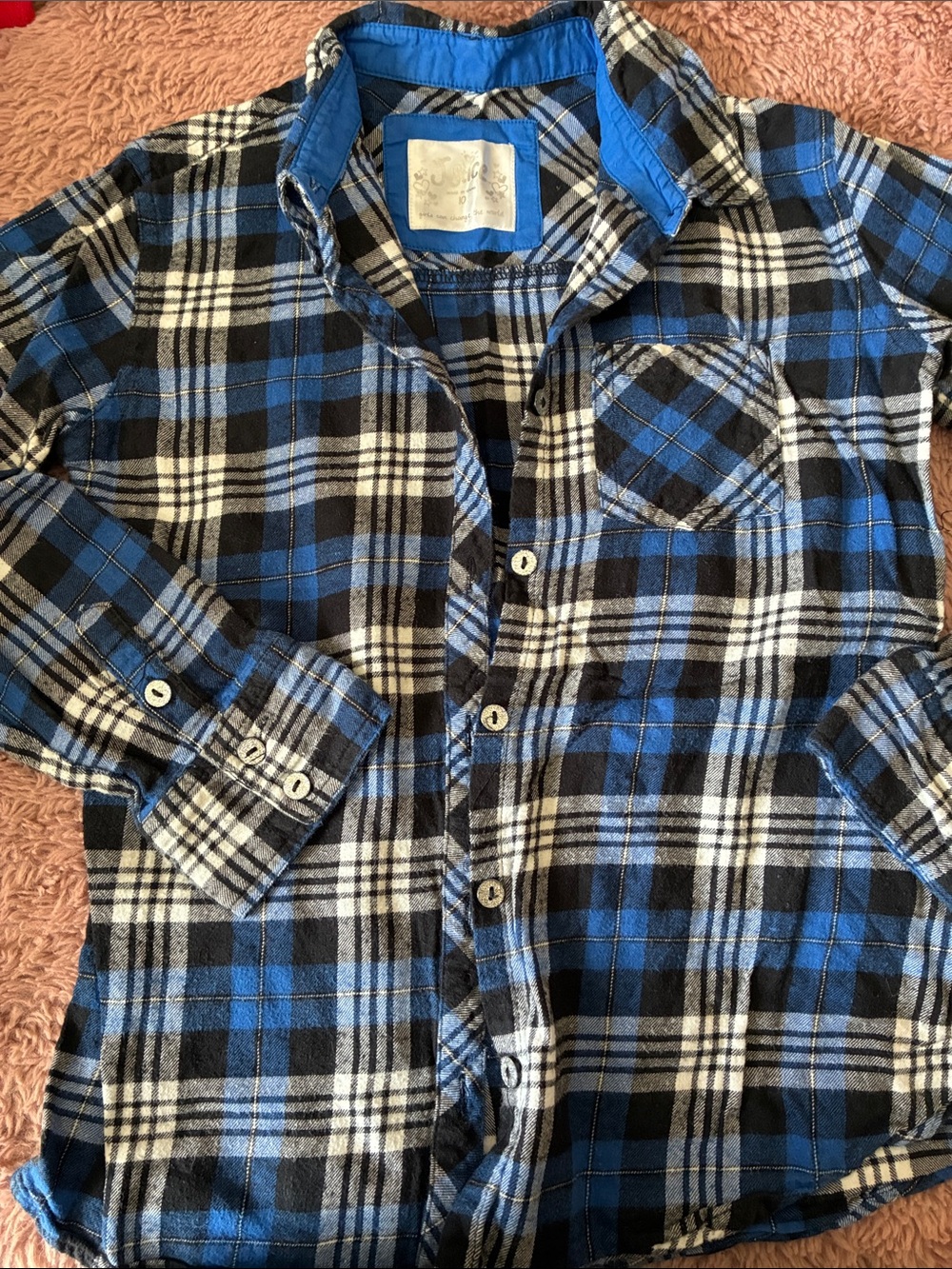 Justice Blue Black White Plaid Button-Down Shirt
